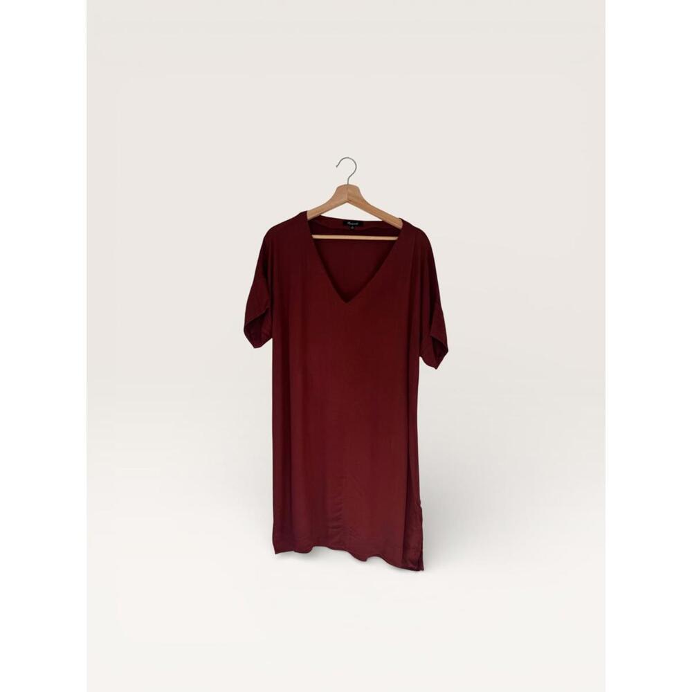 Madewell Burgundy V-Neck Short Sleeve Dress